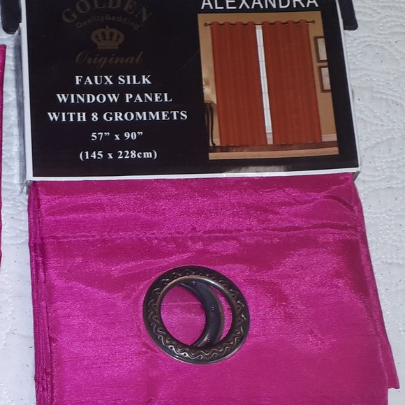 Faux Silk Fuchsia Curtain Panels - Picture 3 of 3